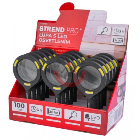 Strend Pro lámpa, nagyítóval, 100 lm, 113x242x22 mm, 2xAA