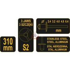 Kézi popszegecshúzó 310mm (2.4, 3.2, 4, 4.8, 6.4)