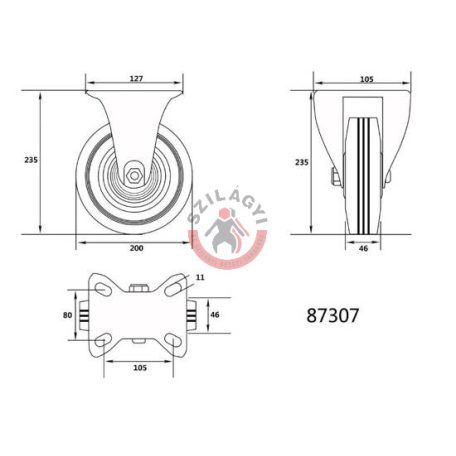 Kerék csapágyazott fix 200 mm 150kg