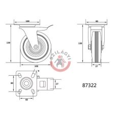 Kerék csapágyazott 100mm 60kg fékes forgózsámolyos