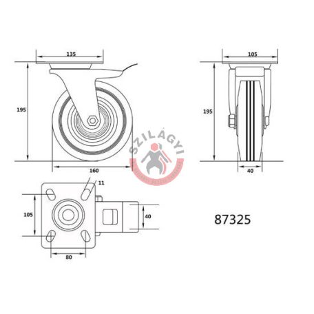 Kerék csapágyazott 160mm 130kg fékes forgózsámolyos