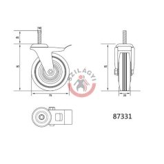 Kerék csapágyazott 75mm 40kg fékes forgózsámolyos