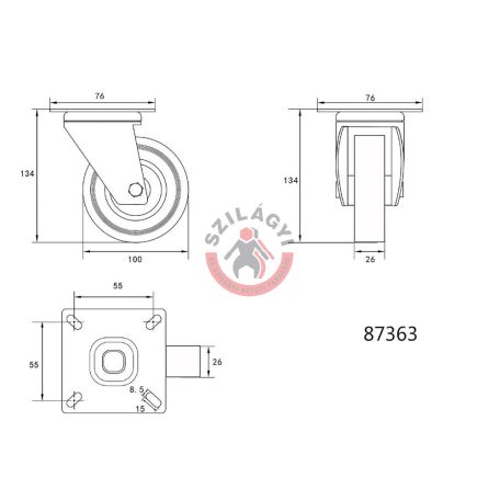 Kerék csapágyazott 100mm 45kg forgózsámolyos
