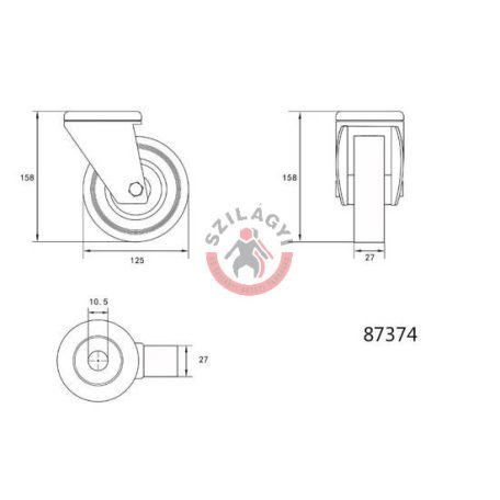 Kerék csapágyazott 125mm 50kg forgózsámolyos