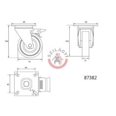 Kerék csapágyazott 75mm 30kg fékes forgózsámolyos