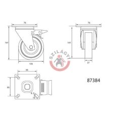 Kerék csapágyazott 125mm 50kg fékes forgózsámolyos