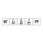 Gyorscsatlakozó belső menetes 90°-os PP 25mm 1"