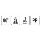 PP könyök 90° 32mm x 32mm