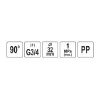 Gyorscsatlakozó belső menetes 90°-os PP GW 32mm 3/4"