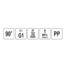 Gyorscsatlakozó belső menetes 90°-os PP GW 25mm 1"