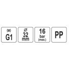 Golyóscsap külső menetes 32mm x 1" PP