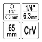 Dugókulcs adapter bitbefogású 1/4" 65 mm