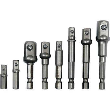 Dugókulcs adapter készlet 8 részes 1/4" Hex -> 1/4", 3/8", 1/2" négyszög CrV