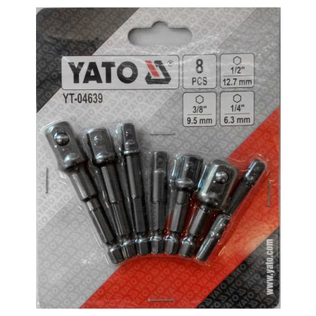 Dugókulcs adapter készlet 8 részes 1/4" Hex -> 1/4", 3/8", 1/2" négyszög CrV