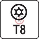 Torx kulcs, biztonsági(furatos) T8 "T" markolattal