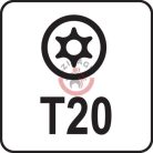 Torx kulcs, biztonsági(furatos) T20 "T" markolattal