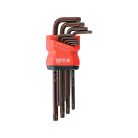 Torx kulcs készlet 9 részes, biztonsági(furatos), hosszított T10-T50