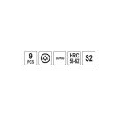 Torx kulcs készlet 9 részes, biztonsági(furatos), hosszított T10-T50