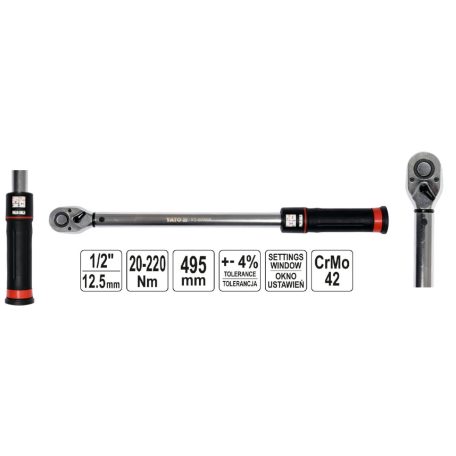 Nyomatékkulcs 1/2" 20-220 Nm 481 mm ablakos CrMo42
