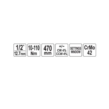 Nyomatékkulcs 1/2" 10-110 Nm / 470 mm