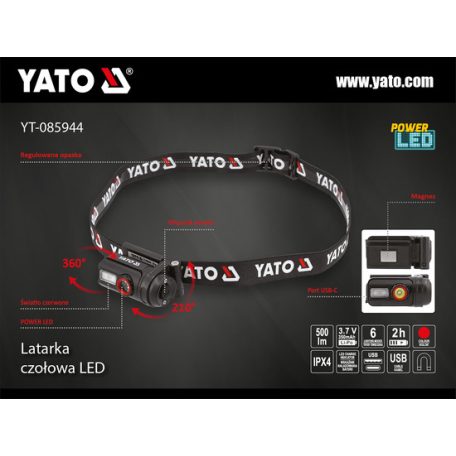 Akkus LED fejlámpa, 500 lm