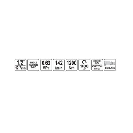 Pneumatikus mini légkulcs, 1/2" 1200 Nm, 130mm hossz