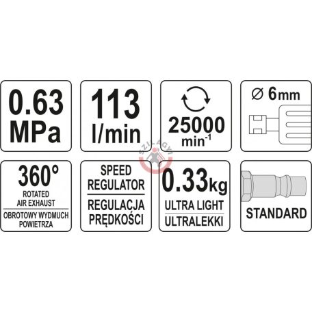 Pneumatikus furatköszörű 113l/perc, O 6mm, 6,3 bar