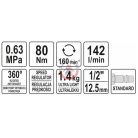 Pneumatikus oldallégkulcs 1/2" 80Nm 142L/perc