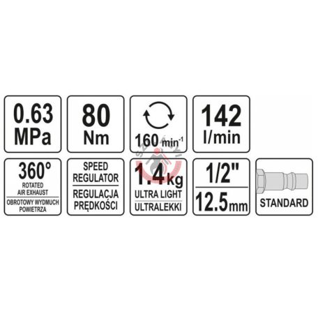 Pneumatikus oldallégkulcs 1/2" 80Nm 142L/perc