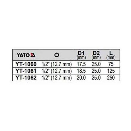 Gépi dugókulcs toldószár 1/2" 250 mm