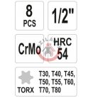 Gépi TORX kulcs készlet 1/2" 8 részes T30-80