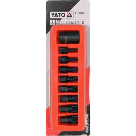 Gépi spline bit készlet 9 részes 1/2" M6-M18 mm dugókulcs adapterrel