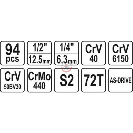 Dugókulcs készlet 1/2" 94 részes