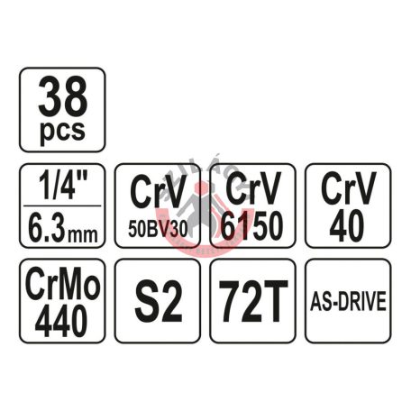 Dugókulcs készlet 1/4" 38 részes