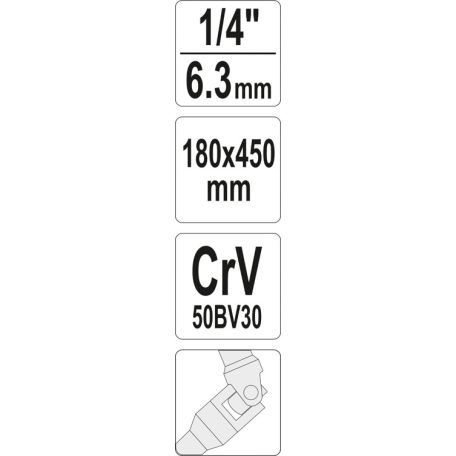 T-alakú hajtókar csuklós 1/4" 450 mm CrV