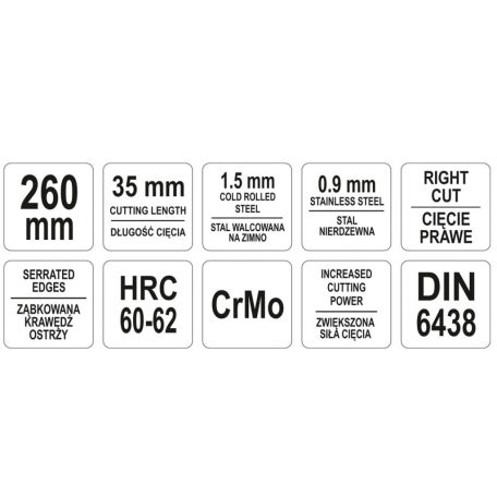 Lemezvágó olló 260 mm jobbos