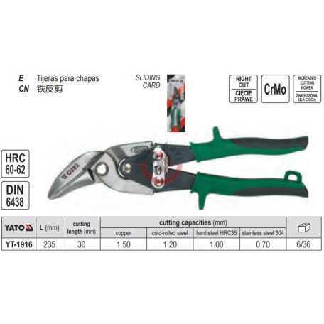 Lemezvágó olló jobbos 235mm