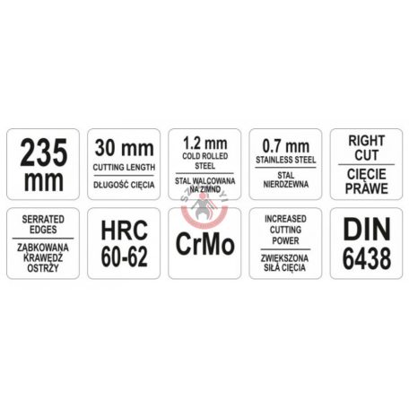 Lemezvágó olló jobbos 235mm