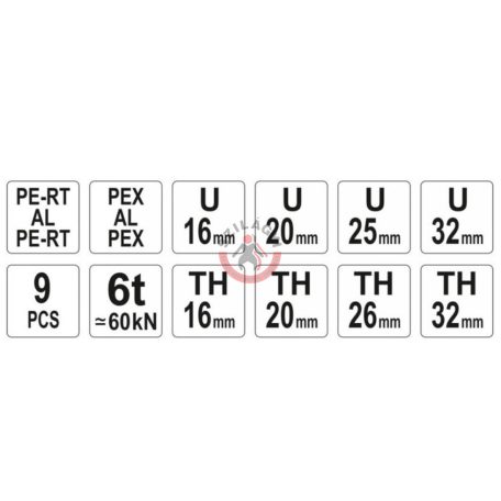 Krimpelő készlet 9részes PEX-AL-PEX csövekhez HT és U pofákkal