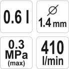 Festékszóró pisztoly felsőtartályos 0,6 L, HVLP 1,4mm
