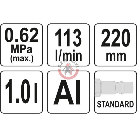Pnemumatikus mosópisztoly tartályos 1l 0.62MPa 113l/min