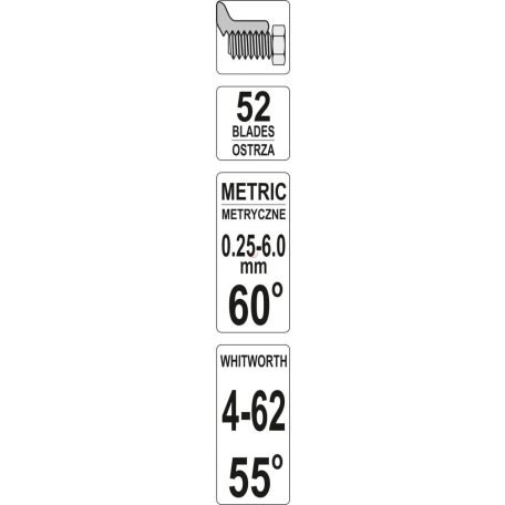 Menetfésű METRIKUS 60° - WITWORT 55°, 0.25-6.0 mm, 4-62 tpi
