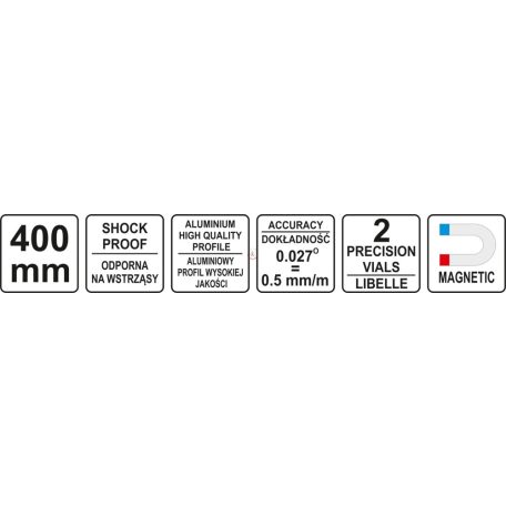 Vízmérték mágneses 2 libella 1 fogantyú 400 mm