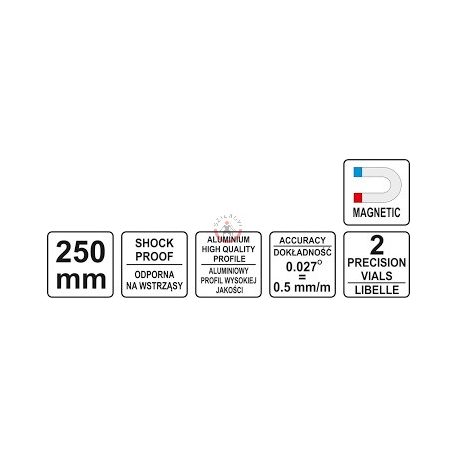 Aluminium vízmérték 250mm 2 libellás