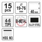 Koronafúró készlet 15 részes 19-76 mm