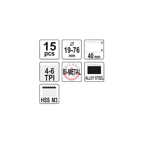 Koronafúró készlet 15 részes 19-76 mm