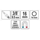 Vékonyfalú gyertyakulcs 3/8" 14 mm / 63 mm