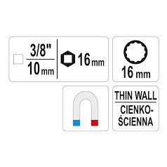 Vékonyfalú gyertyakulcs 3/8" 16 mm