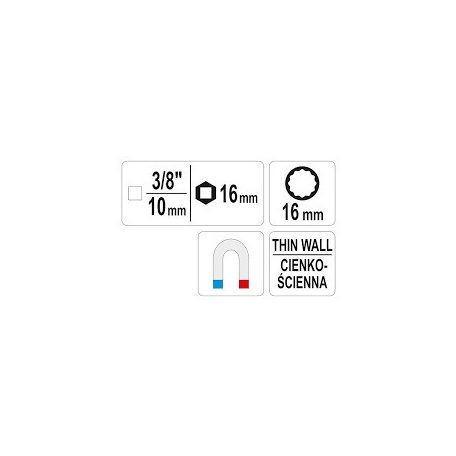 Vékonyfalú gyertyakulcs 3/8" 16 mm