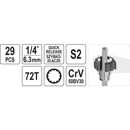 Dugókulcs készlet 29 részes 1/4" Spline